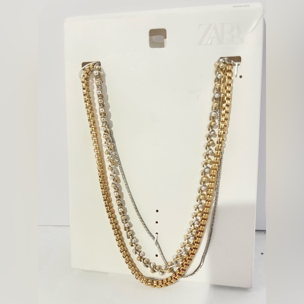 ZARA Set of 3 Mixed Metals Necklaces. New - Picture 2 of 3
